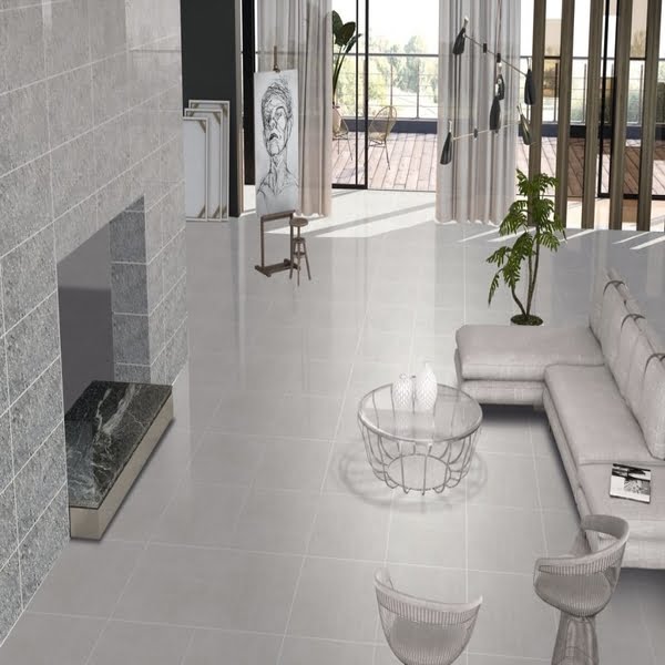 Large Format Polished Porcelain Wall, Grey Shiny Floor Tiles