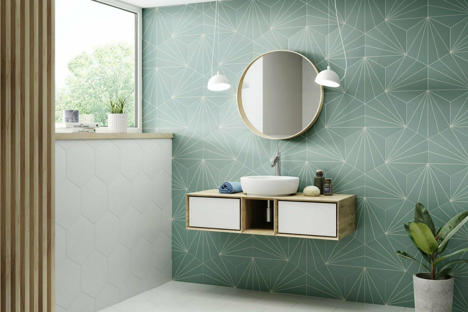 Valetta Hexagon Porcelain Geometric, Green Bathroom Floor Tiles